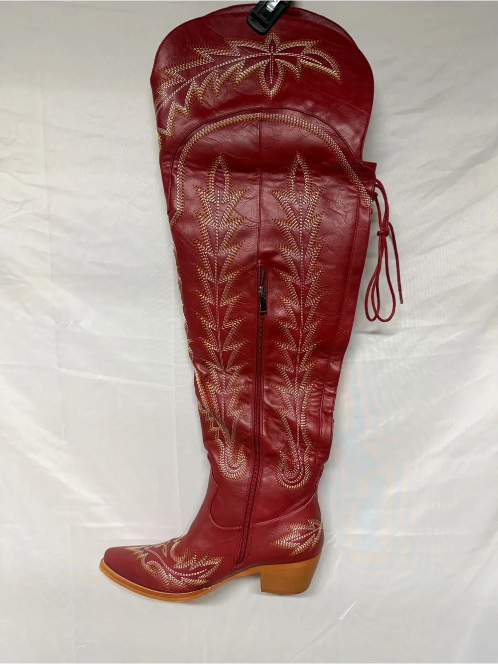 Women’s Size 10 Red Thigh High Western Cowboy Boots Embroidered Lace Up NEW